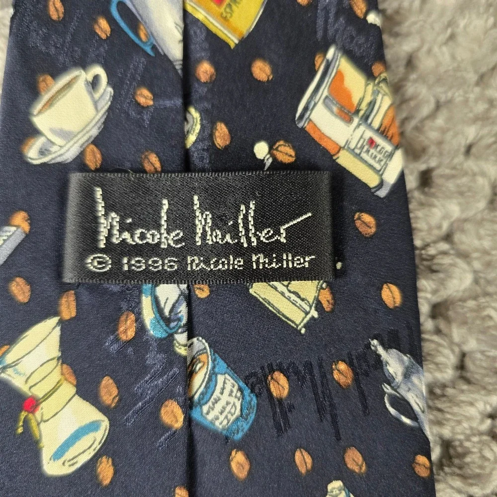 Vintage Nicole Miller 1996 Coffee‎ Espresso Silk Tie Men's Novelty Barista Bean